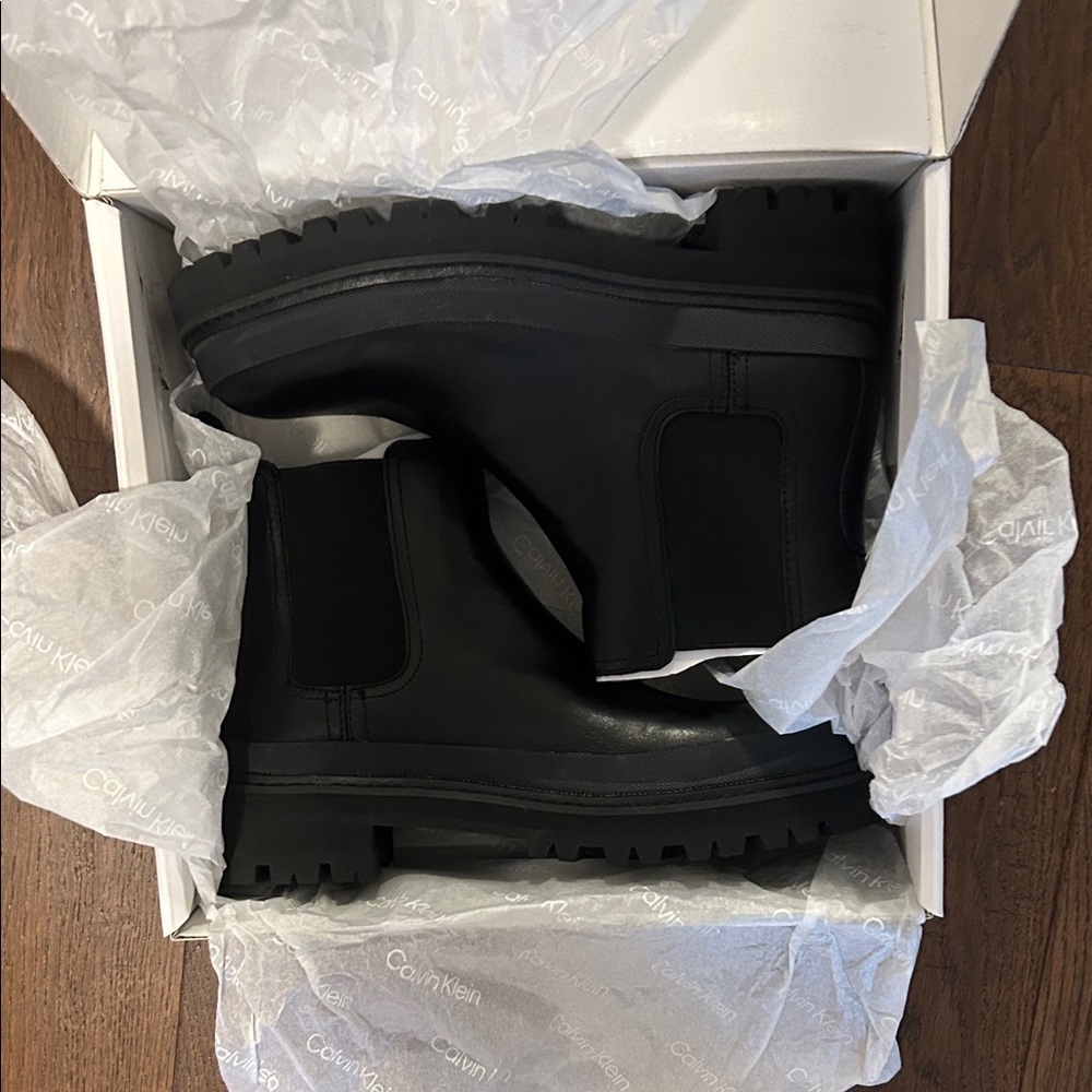 Calvin Klein Black Leather Ankle Boots